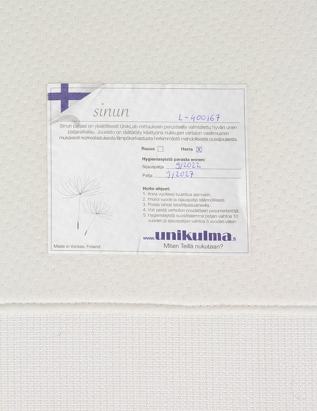 UNIKULMA UnikLab-mitattu jousipatja, 82 x 139 cm (Herralle) - Huonekalut - 10105134668 - 1