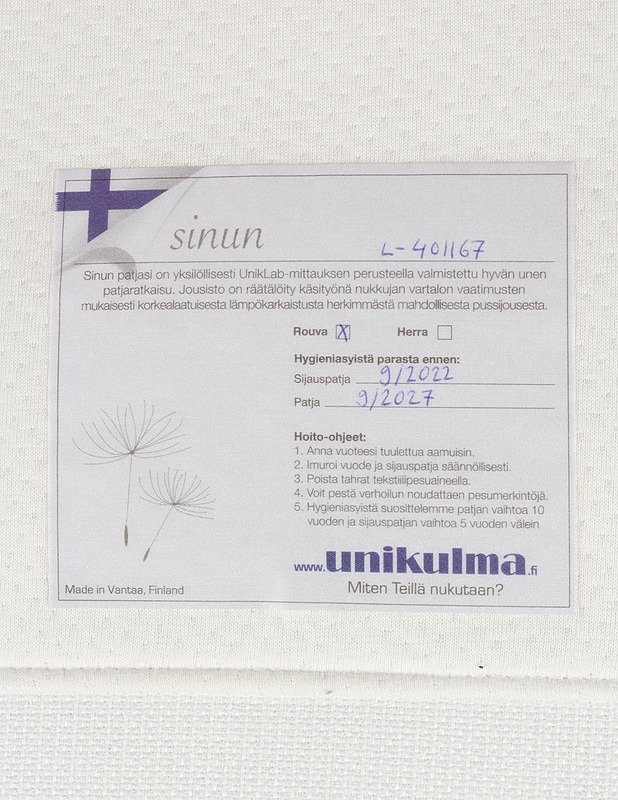 UNIKULMA UnikLab-mitattu jousipatja, 82 x 139 cm (Rouvalle) - Huonekalut - 10105134685 - 1