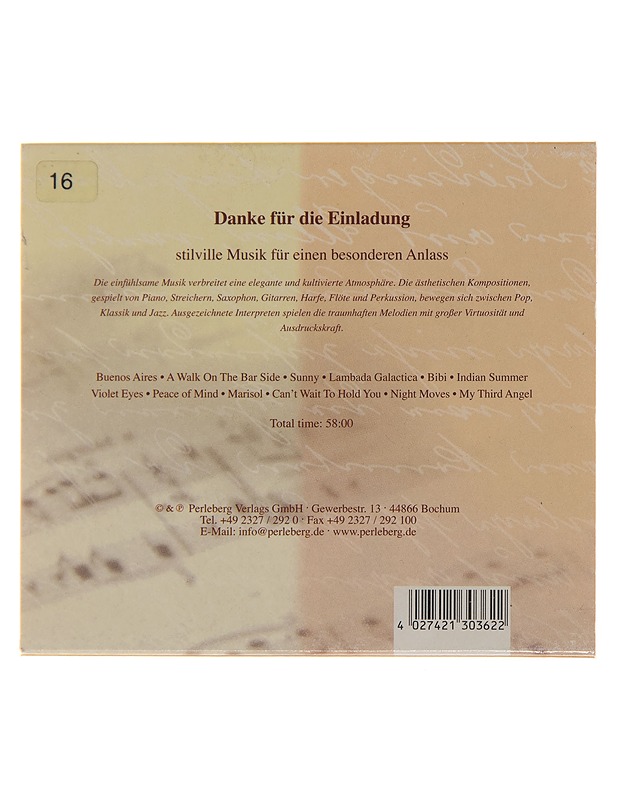 Danke f=C3=BCr die Einladung - Stilvolle Musi f=C3=BCr einen besondere=
n Anlass - CD - CD-levyt - 10105142567 - 1