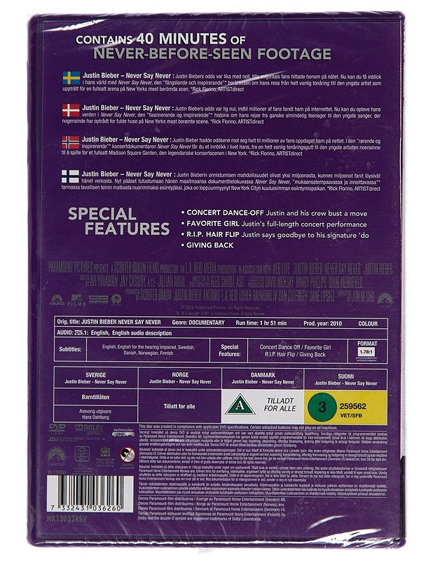 Justin Bieber : Never say never - DVD - DVD-elokuvat - 10105200107 - 1