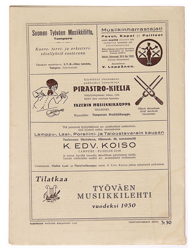 Työväen Musiikkilehti 1929 - Kaarle Lehtinen - Lehdet - 10105246446 - 1