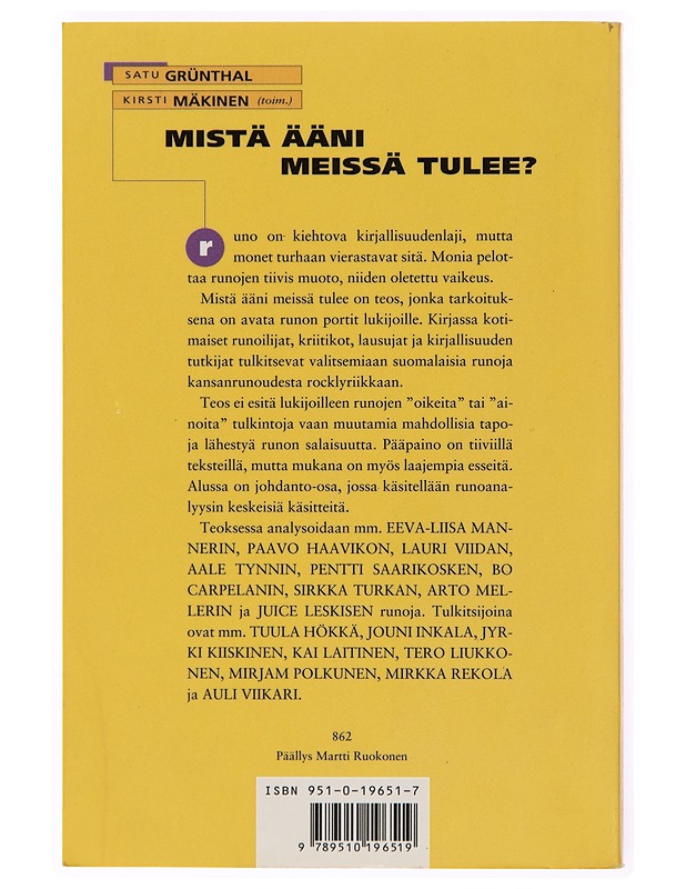 Mistä ääni meissä tulee? / runoja ja tulkintoja - Satu Grünthal - Tietokirjat ja oppaat - 10105246513 - 1