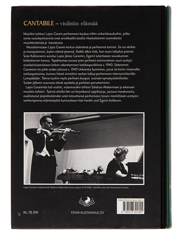 Cantabile / viulistin elämää - Lajos Garam - Elämäkerrat ja muistelmat - 10105251289 - 1