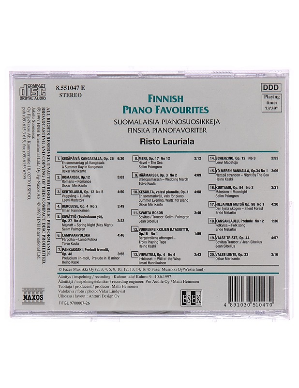 Risto Lauriala - Finnish Piano Favourites - CD - CD-levyt - 10105251802 - 1