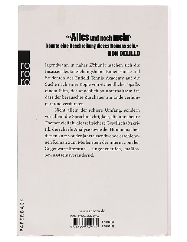 Unendlicher spass, David Foster Wallace - Romaanit ja novellit - 10105259017 - 1