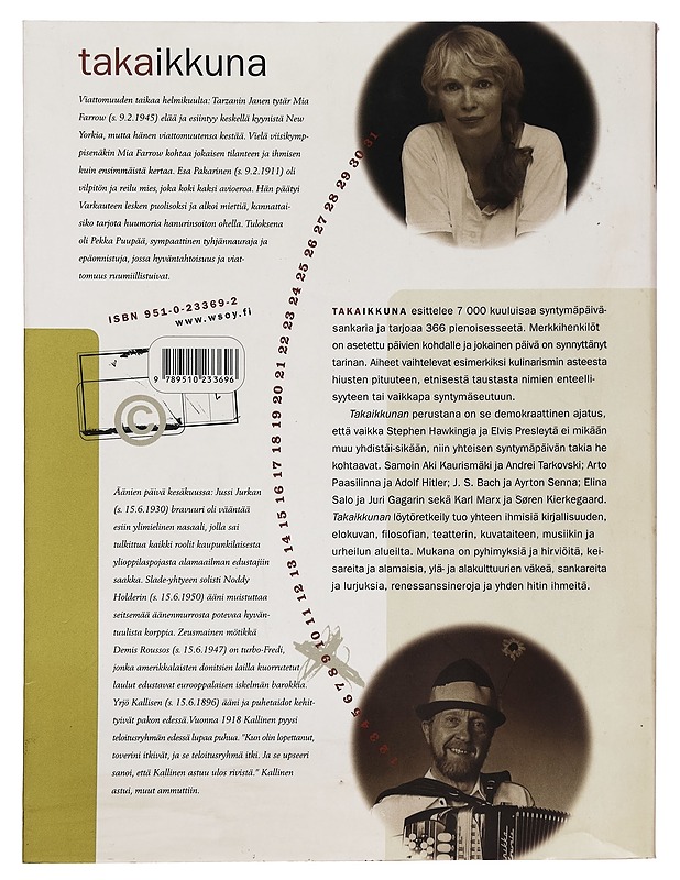 Takaikkuna : kirja vuoden jokaiselle syntymäpäivälle - J. P. Pulkkinen - Elämäkerrat ja muistelmat - 10105262378 - 1