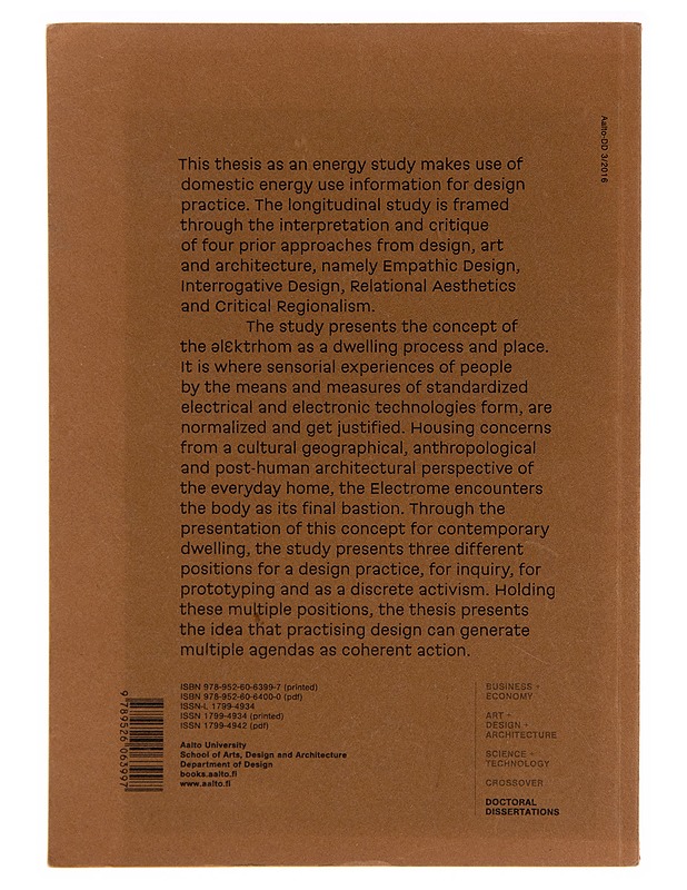 Opening the electrome : redefining home for energy studies through design practice - Karthikeya Acharya - Tietokirjat - 10105262595 - 1