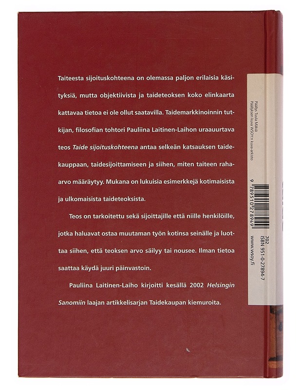 Taide sijoituskohteena - Pauliina Laitinen-Laiho - Tietokirjat - 10105262788 - 1