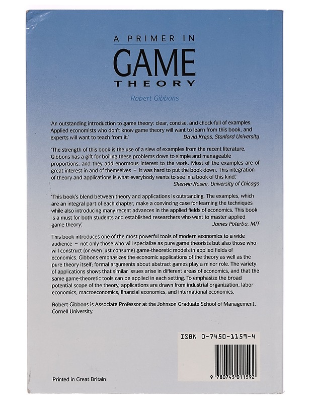 A primer in game theory - Robert Gibbons - Tietokirjat - 10105263795 - 1