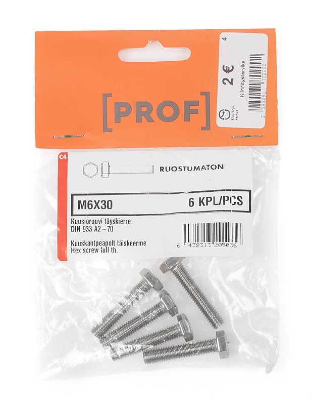 PROF kuusioruuvi M6x30 mm, 5 kpl - Muut urheiluvälineet ja vapaa-aika - 10105268929 - 0