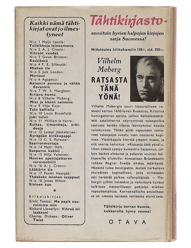 Ratsasta tänä yönä - Vilhelm Moberg - Romaanit ja novellit - 10105269789 - 1