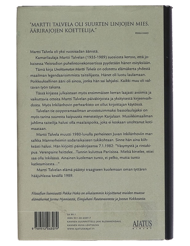 Unohtumaton Martti Talvela : elämäkerta - Pekka Hako - Musiikki- ja elokuvakirjat - 10105269987 - 1