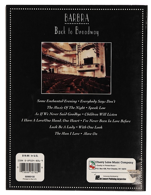 Back to Broadway - Barbra Streisand - Musiikki- ja elokuvakirjat - 10105272187 - 1