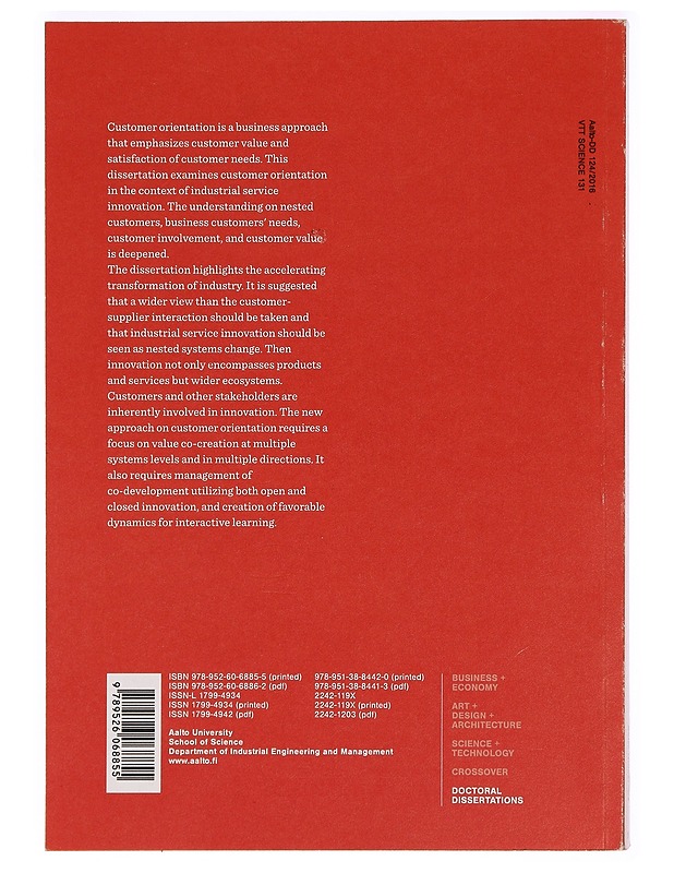 Customer orientation in industrial service innovation : deepening the understanding on customers, needs, involvement, and value - Heidi M. E. Korhonen - Tietokirjat ja oppaat - 10105277095 - 1