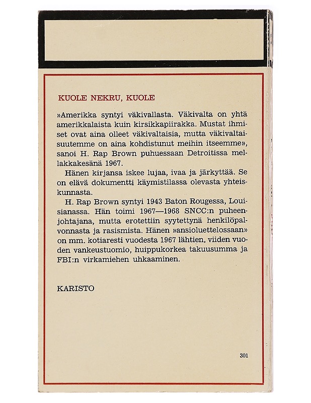Kuole, nekru, kuole - H. Rap Brown - Tietokirjat - 10105283167 - 1