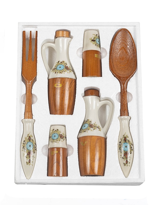 Vintage posliini & puu keittiösetti - Tarjoiluastiat - 10105284612 - 0