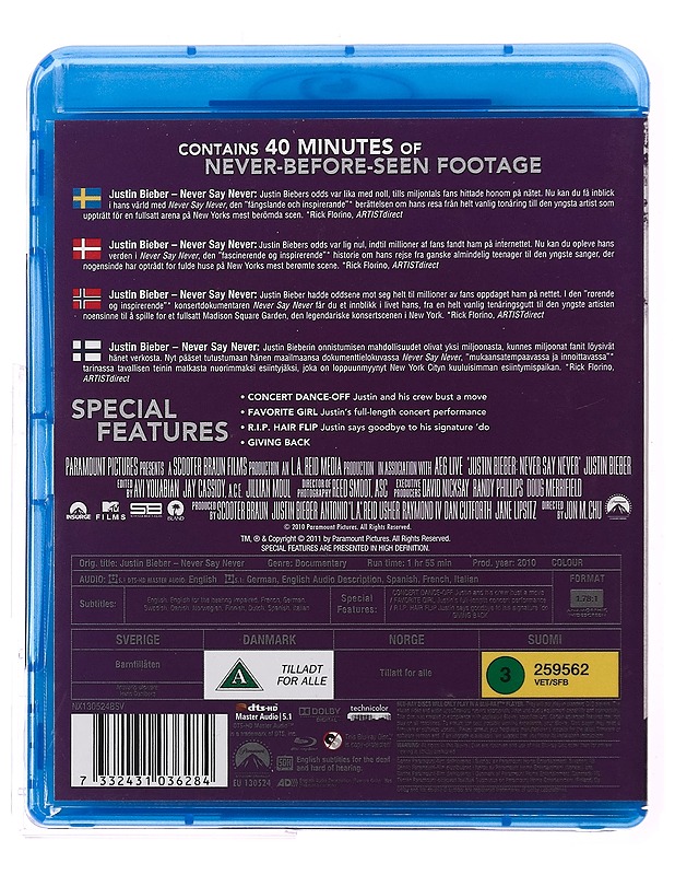 Justin Bieber Never say never - Blu-ray - Blu-ray-levyt - 10105285085 - 1