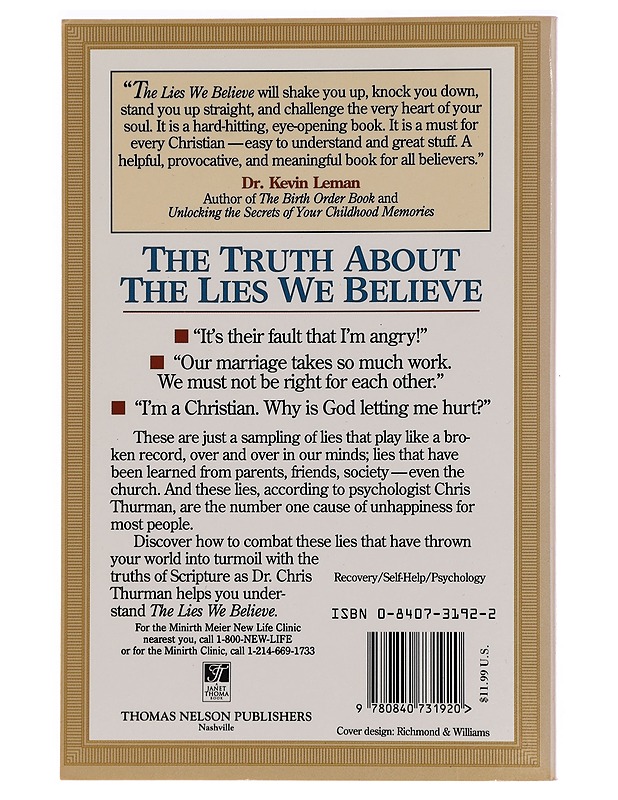 The lies we believe - Dr. Chris Thurman - Harrastekirjat - 10105288137 - 1