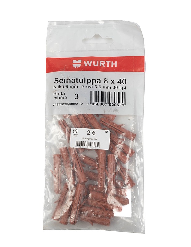 WÜRTH Seinätulppa 8x40, 30kpl - Rakennustarvikkeet - 10105295913 - 0