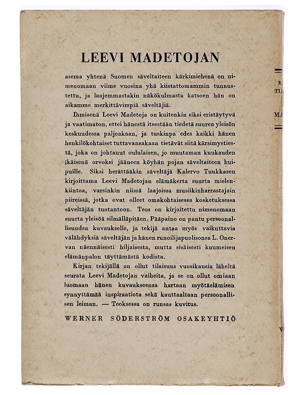 Leevi Madetoja : suomalainen säveltäjäpersoona - Kalervo Tuukkanen - Elämäkerrat ja muistelmat - 10105297063 - 1