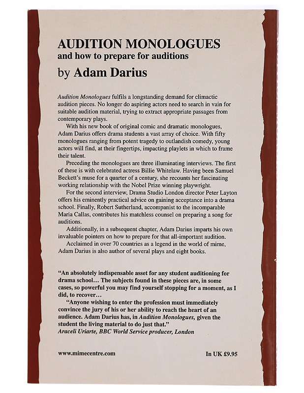 Audition monologues and how to prepare for auditions - Adam Darius - Tietokirjat ja oppaat - 10105298671 - 1
