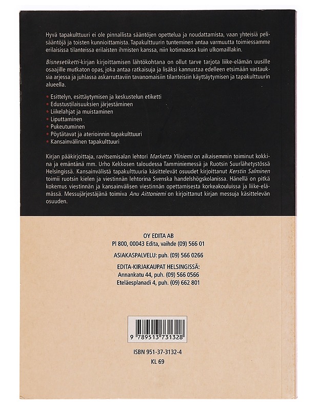 Bisnesetiketti : liike-elämän tapa- ja ruokakulttuuri - Aittoniemi, Anu - Kaunokirjallisuus - 10105299142 - 1