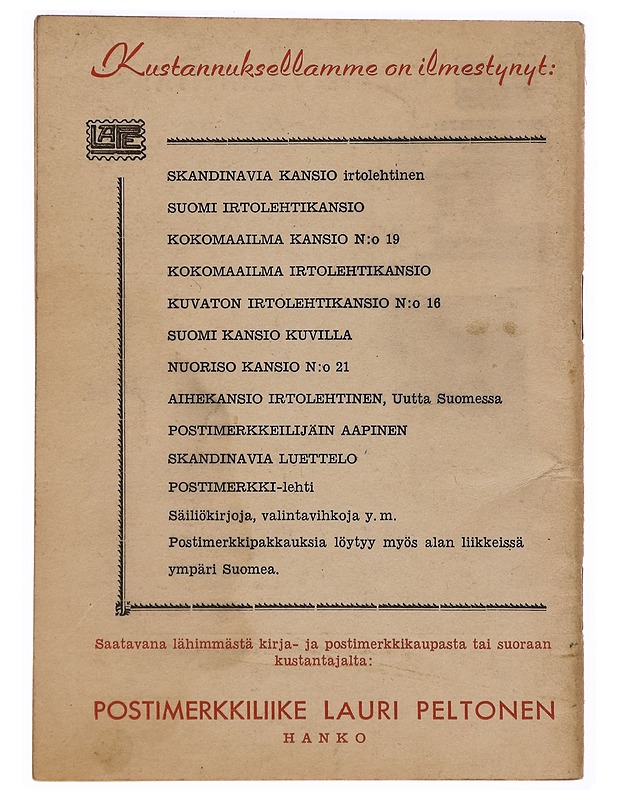 Lape Suomi : erikoisluettelo N:o 21 1856-1954 - Tietokirjat ja oppaat - 10105302956 - 1