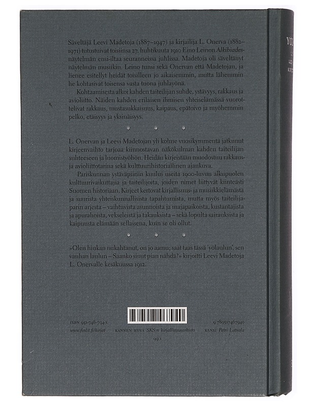 Yölauluja : L. Onervan ja Leevi Madetojan kirjeitä 1910-1946 - Onerva, L. - Elämäkerrat ja muistelmat - 10105303805 - 1