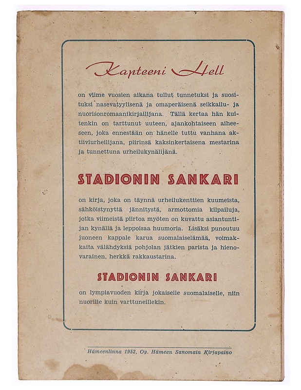 Stadionin sankari - Kapteeni Hell - Romaanit ja novellit - 10105308251 - 1
