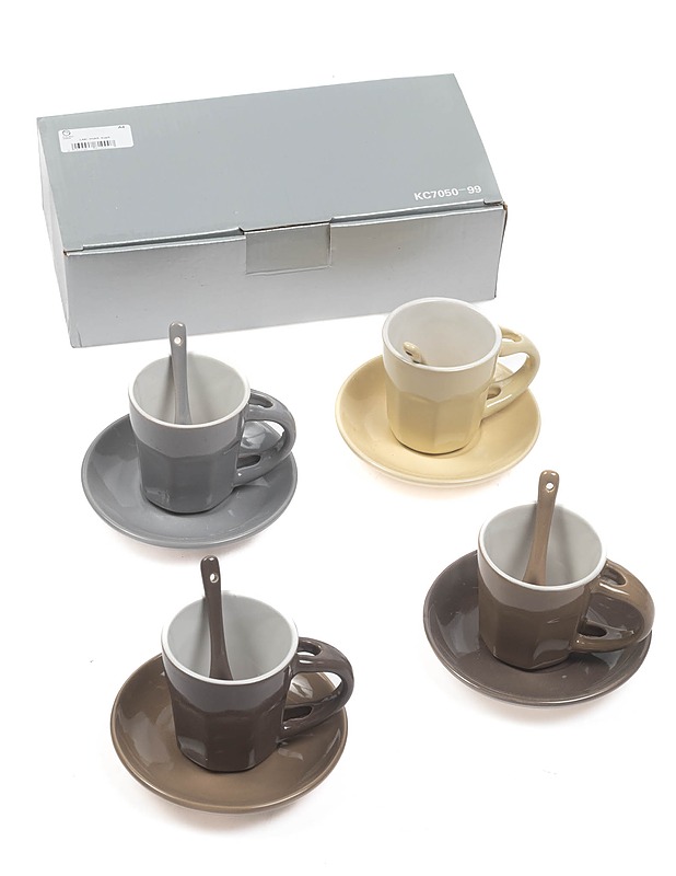 Espressokuppi ja lautanen, 4 paria - 4 väriä - Mukit ja kahvikupit - 10105308446 - 0
