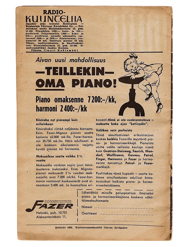 Radiokuuntelija - Radio- ja TV-lehti, No 42 / 1958 - Lehdet - 10105309357 - 1