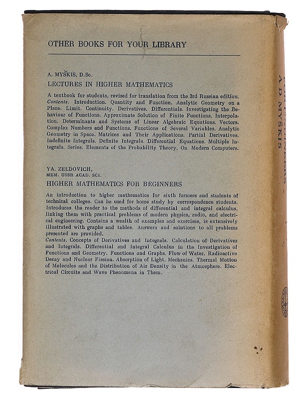 Advanced mathematics for engineers : special courses - A. D. Mys?kis - Tietokirjat ja oppaat - 10105310818 - 1