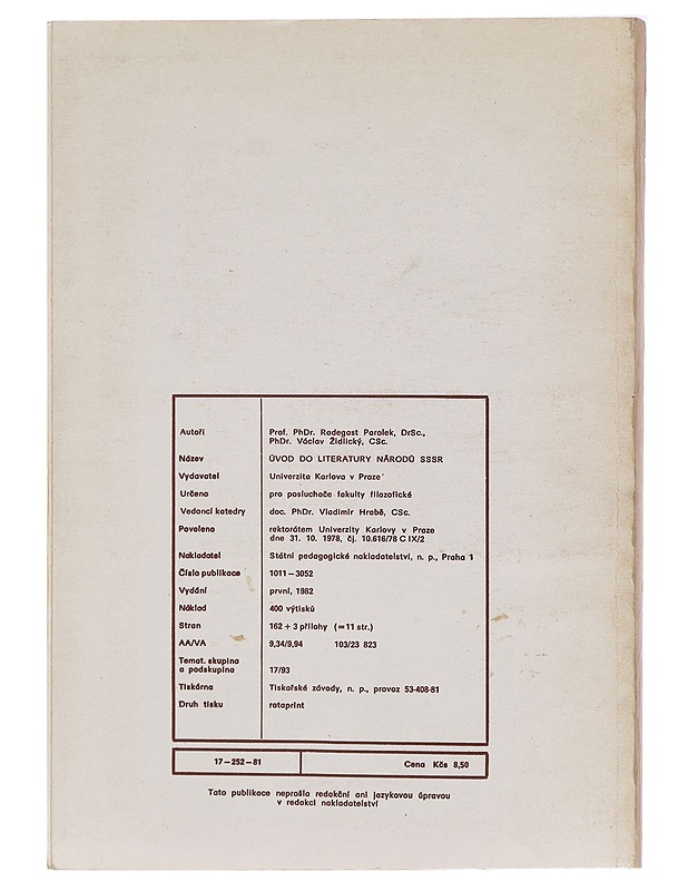 Johdanto Neuvostoliiton kansojen kirjallisuuteen - Radegast Parolek - Tietokirjat ja oppaat - 10105319174 - 1