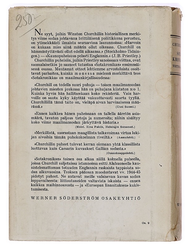 Sotakronikka : Valikoima Englannin pääministerin puheita sotavuosilta 1944-1945 sekä kolme suljettujen ovien takana pidettyä puhetta. 2 - Winston S. Churchill - Historiakirjat - 10105328101 - 1