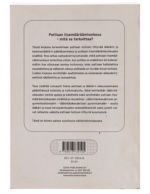 Potilaan itsemääräämisoikeus - Irma Pahlman - Historiakirjat - 10105331205 - 1