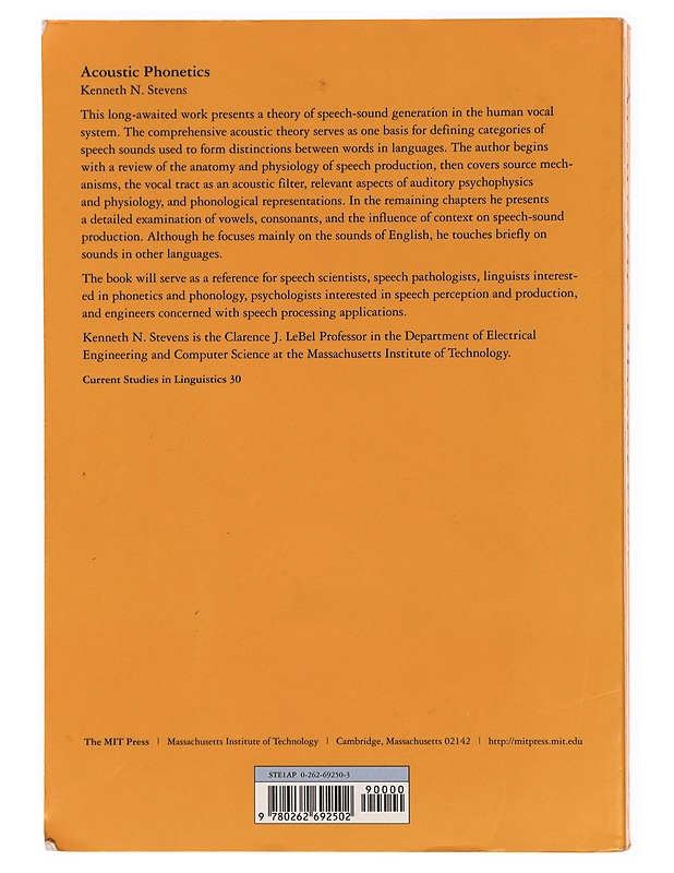 Acoustic phonetics - Kenneth N. Stevens - Tietokirjat ja oppaat - 10105331731 - 1