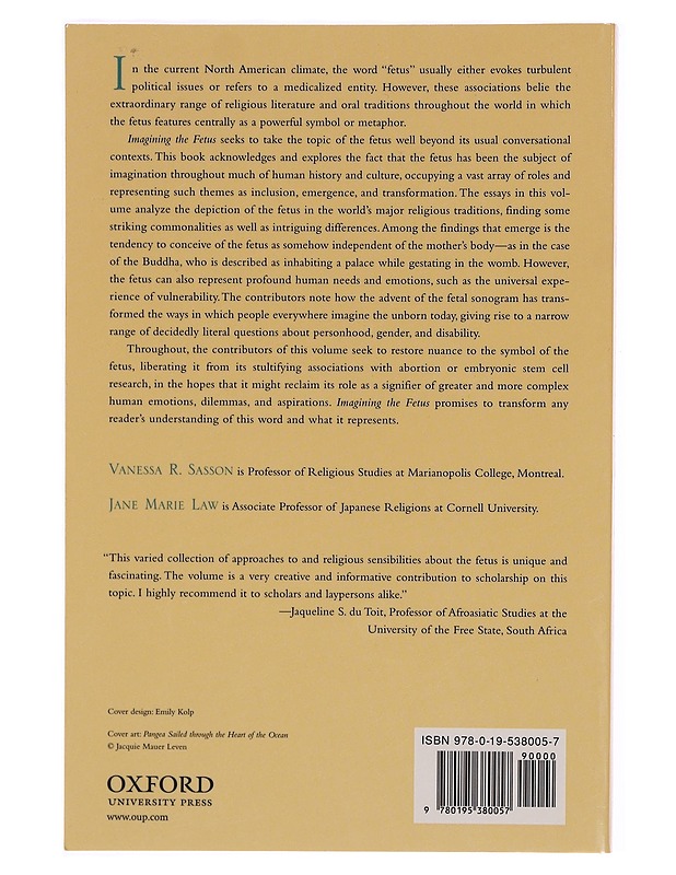 Imagining the Fetus (American Academy of Religion Cultural Criticism series) - Jane Marie Law ja Vanessa R. Sasson - Historiakirjat - 10105333978 - 1