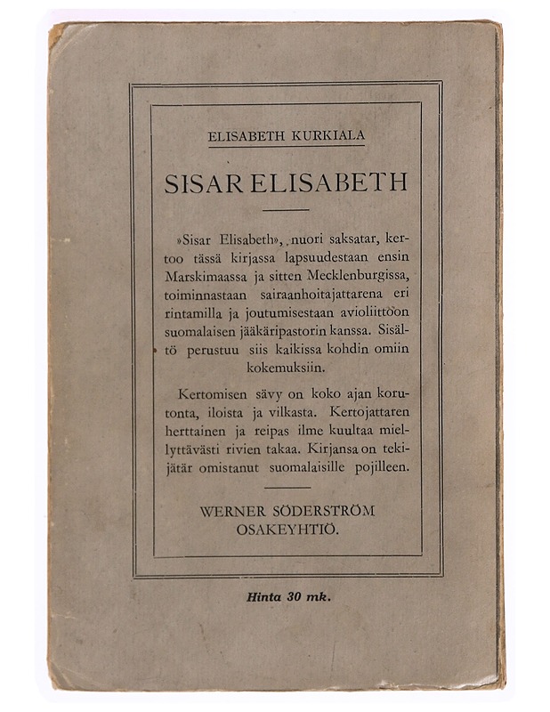 Sisar Elisabeth - Elämäkerrat ja muistelmat - 10105341020 - 1