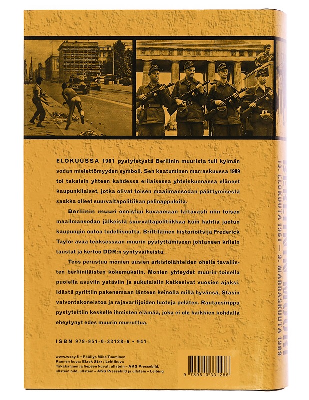 Berliinin muuri : 13. elokuuta 1961 - 9. marraskuuta 1989 - Taylor, Frederick - Historiakirjat - 10105344219 - 1