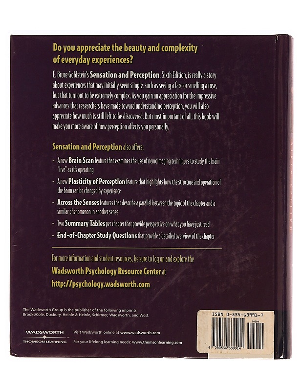 Sensation and perception - E. Bruce Goldstein - Tietokirjat ja oppaat - 10105345358 - 1