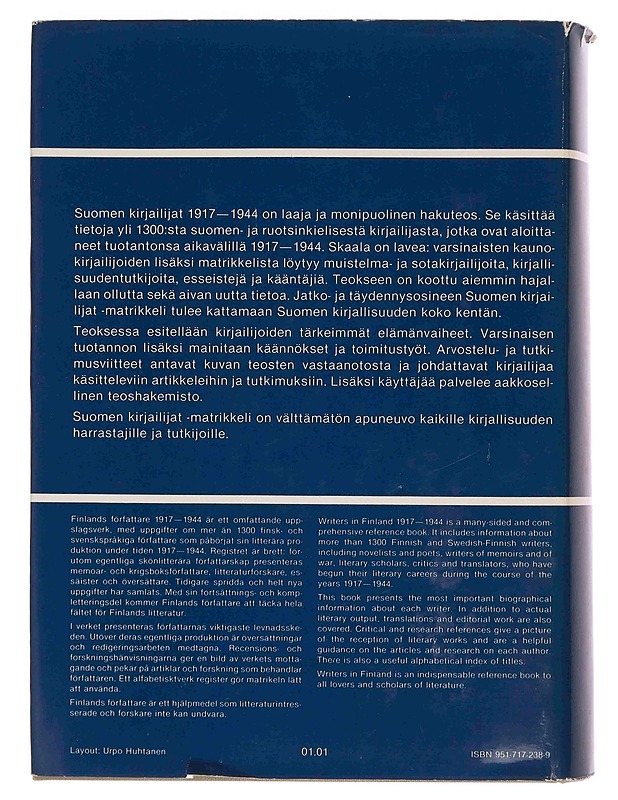 Suomen kirjailijat 1917-1944 : pienoiselämäkerrat : teosbibliografiat : tutkimusviitteet = Finlands författare 1917-1944 : kortbiografier : verkförteckningar : litteraturhänvisning - Elämäkerrat ja muistelmat - 10105346881 - 1