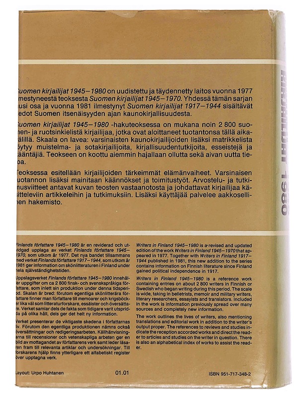 Suomen kirjailijat 1945-1980 : pienoiselämäkerrat : teosbibliografiat : tutkimusviitteet = Finlands författare 1945-1980 : kortbiografier : verkförteckningar : litteraturhänvisning - Elämäkerrat ja muistelmat - 10105346977 - 1