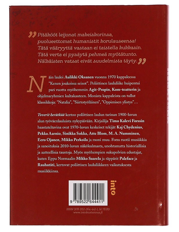 Toverit, herätkää : poliittinen laululiike Suomessa - Timo Kalevi Forss - Musiikki- ja elokuvakirjat - 10105352958 - 1