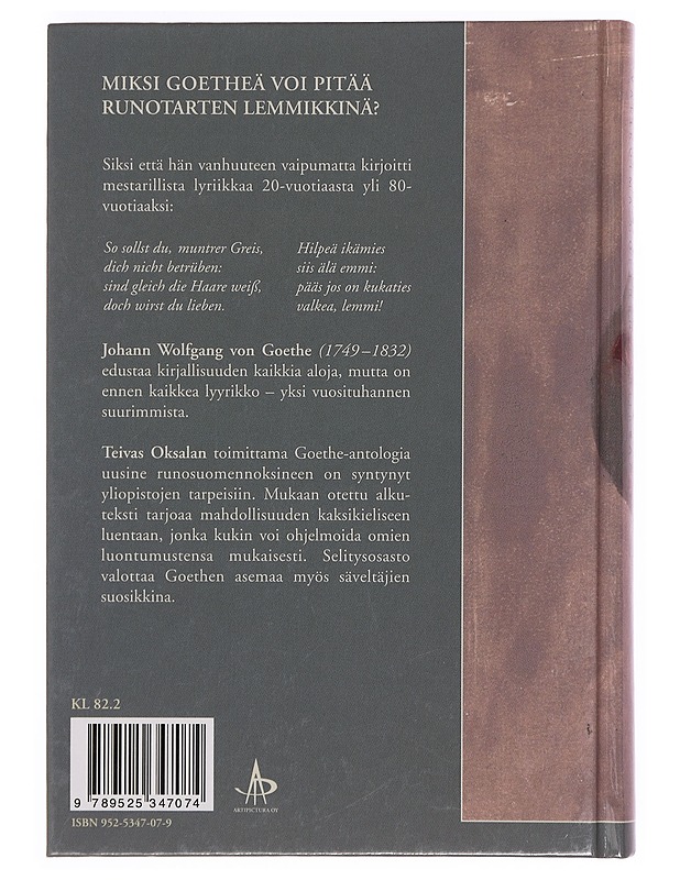 Der Musensohn = Runotarten lemmikki : valikoima Johann Wolfgang von Goethen lyriikkaa saksaksi ja suomeksi - Goethe, Johann Wolfgang von - Runot ja näytelmät - 10105355670 - 1