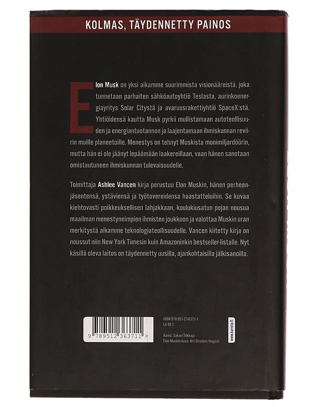 Elon Musk / visionääri Teslan, SpaceX:n ja Solar Cityn takana - Vance, Ashlee - Elämäkerrat ja muistelmat - 10105355696 - 1