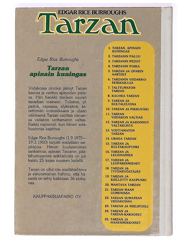 Tarzan apinain kuningas - Edgar Rice Burroughs - Nuorten kirjat - 10105362456 - 1