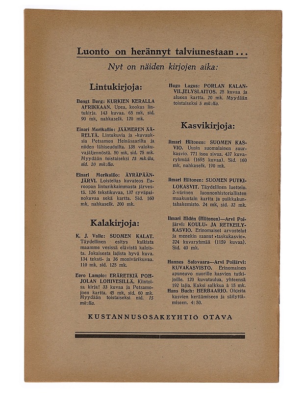 Luonnon Ystävä: Eläin- ja Kasvitieteellinen Aikakauslehti 3/1935 - Lehdet - 10105369098 - 1