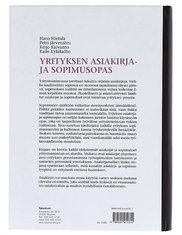 Yrityksen asiakirja- ja sopimusopas - Hietala, Harri - Tietokirjat ja oppaat - 10105372439 - 1