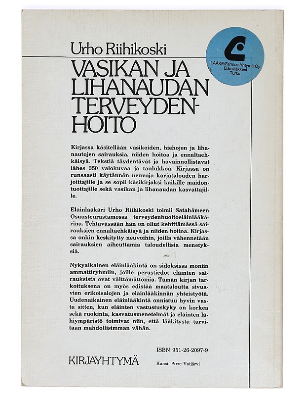 Vasikan ja lihanaudan terveydenhoito - Urho Riihikoski - Tietokirjat ja oppaat - 10105373600 - 1