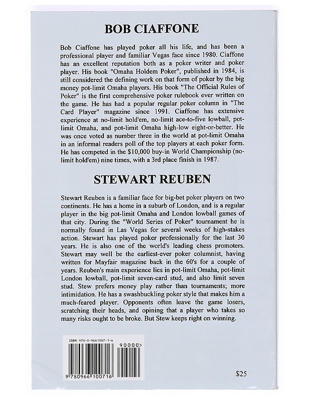 Pot-Limit and No-Limit Poker - Stewart Reuben, Bob Ciaffone - Tietokirjat ja oppaat - 10105373699 - 1